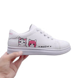 LOURDASPREC- Stylish cat-themed sneakers, white, comfy, lace-up