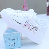 LOURDASPREC- Stylish cat-themed sneakers, white, comfy, lace-up