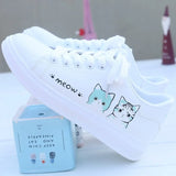 LOURDASPREC- Stylish cat-themed sneakers, white, comfy, lace-up