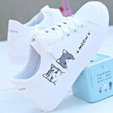 LOURDASPREC- Stylish cat-themed sneakers, white, comfy, lace-up