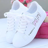 LOURDASPREC- Stylish cat-themed sneakers, white, comfy, lace-up