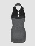 LOURDASPREC-Vacation Outfits Ins Style Gray Halter Cut Out Knit Dress