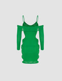 LOURDASPREC-Vacation Outfits Ins Style Green Side Cutout Long Sleeve Vest Cami Dress