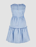 LOURDASPREC-Vacation Outfits Ins Style Off Shoulder Plaid Tiered Skirt