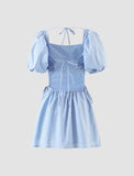 LOURDASPREC-Vacation Outfits Ins Style Blue Puff Sleeve Backless Summer Going Out Party Dress