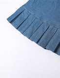 LOURDASPREC-Vacation Outfits Ins Style Buckle Decor Pleat Bodycon Denim Short Dress