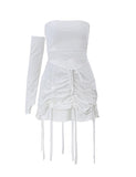 LOURDASPREC-Vacation Outfits Ins Style Sweet and Spicy Sleeve Summer Party White Pleated Dress