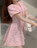 LOURDASPREC-Vacation Outfits Ins Style Jacquard Pearl Button Summer Princess Dress For Date