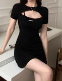 LOURDASPREC-Vacation Outfits Ins Style Cutout Pleated Slim Little Black Dress