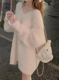 LOURDASPREC-Vacation Outfits Ins Style Mink Fleece Simple Loose Mid-length Sweater Dress For