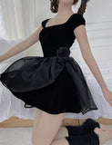LOURDASPREC-Vacation Outfits Ins Style Flower Decor Chiffon Balletcore Mini Dress