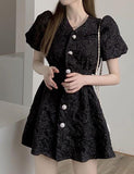 LOURDASPREC-Vacation Outfits Ins Style Jacquard Pearl Button Summer Princess Dress For Date