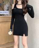 LOURDASPREC-Vacation Outfits Ins Style Off Shoulder Asymmetric Bow Summer Party Black Bodycon Dress