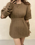 LOURDASPREC-Vacation Outfits Ins Style Loose Waist Knit Sweater Dress With Belt