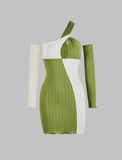 LOURDASPREC-Vacation Outfits Ins Style Colorblock One-shoulder Hollow Dress