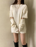 LOURDASPREC-Vacation Outfits Ins Style Loose Waist Knit Sweater Dress With Belt