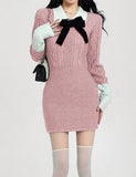 LOURDASPREC-Vacation Outfits Ins Style Preppy Long Sleeve Knit Slim Cover Hip Dress For
