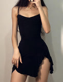 LOURDASPREC-Vacation Outfits Ins Style Retro   Slit Slim Mermaid Summer Short Sling Dress For