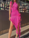 LOURDASPREC-Vacation Outfits Ins Style Bouquet Embellished Panel Irregular Hem   Prom Midi Dress