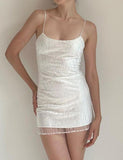 LOURDASPREC-Vacation Outfits Ins Style Sequin Mesh Suspender Slim White Dress Dress