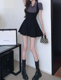 LOURDASPREC-Vacation Outfits Ins Style Fake Two Piece Polo Neck Suspender Short Dress