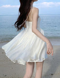 LOURDASPREC-Vacation Outfits Ins Style Knot Shoulder A-line Corset Summer White Prom Dresses