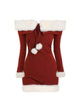 LOURDASPREC-Vacation Outfits Ins Style Knitted Christmas Dress with Lambswool Collar