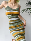 LOURDASPREC-Vacation Outfits Ins Style Contrast Color Striped Bodycon Knit Cami Midi Dress