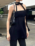 LOURDASPREC-Vacation Outfits Ins Style Black Halter Ruched Backless Mini Dress For