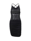 LOURDASPREC-Vacation Outfits Ins Style Hollow Out Patchwork Bodycon Halter Short Dress