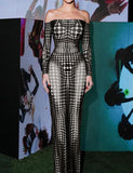 LOURDASPREC-Vacation Outfits Ins Style Geometric 3D Printed Neck Long Sleeve Slim Long Dress