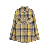 LOURDASPREC-Hong Kong Style Suit Yellow Vintage Plaid Shirt Letter Print Camisole Women's Summer Denim Shorts Three-piece Set