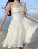 LOURDASPREC-Vacation Outfits Ins Style Knot Shoulder A-line Corset Summer White Prom Dresses