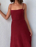 LOURDASPREC-Vacation Outfits Ins Style Holiday Strapless Slim High Waisted Strap Pleated Knitted Dress