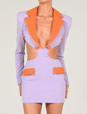 LOURDASPREC-Vacation Outfits Ins Style Colorblock Lapel Open Back Waist Cutout Dress