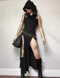 LOURDASPREC-Vacation Outfits Ins Style Wasteland Punk Sleeveless Side Slit Maxi Dress