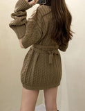 LOURDASPREC-Vacation Outfits Ins Style Loose Waist Knit Sweater Dress With Belt