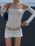 LOURDASPREC-Vacation Outfits Ins Style Off Shoulder Hollow Out Crochet Mini Dress