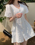 LOURDASPREC-Vacation Outfits Ins Style Jacquard Pearl Button Summer Princess Dress For Date