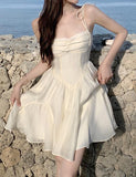 LOURDASPREC-Vacation Outfits Ins Style Knot Shoulder A-line Corset Summer White Prom Dresses