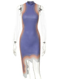 LOURDASPREC-Vacation Outfits Ins Style Asymmetric Wavy Hem Slim Bodycon Knit Dress For