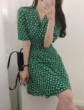 LOURDASPREC-Vacation Outfits Ins Style Deep V Neck Summer Green Floral Slip Dress For