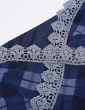 LOURDASPREC-Vacation Outfits Ins Style Drawstring Lace Trim Plaid Print Short Dress For