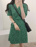 LOURDASPREC-Vacation Outfits Ins Style Deep V Neck Summer Green Floral Slip Dress For