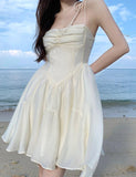 LOURDASPREC-Vacation Outfits Ins Style Knot Shoulder A-line Corset Summer White Prom Dresses