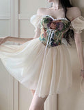 LOURDASPREC-Vacation Outfits Ins Style Vintage Floral Print Patchwork Corset Dress