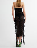 LOURDASPREC-Vacation Outfits Ins Style Lace See-through Off Shoulder Ruffled Slit Black Dress