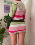 LOURDASPREC-Vacation Outfits Ins Style Crochet Striped Colorblock Bodycon Short Dress