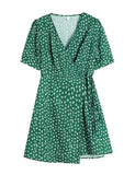 LOURDASPREC-Vacation Outfits Ins Style Deep V Neck Summer Green Floral Slip Dress For