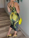 LOURDASPREC-Vacation Outfits Ins Style Fire Print Asymmetrical Cami Midi Dress